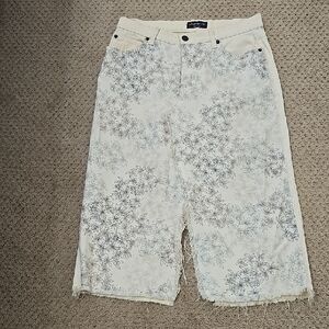 Overdrive Cream and Gray Floral Womens Vintage Skirt Size S